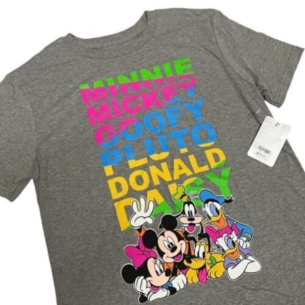 Disney Parks Mickey & Friends T-Shirt Ears Colorful World Logo Fun Neon Cast‎